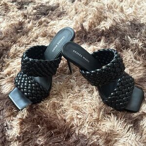 Amina Muaddi Black Braided Heels
